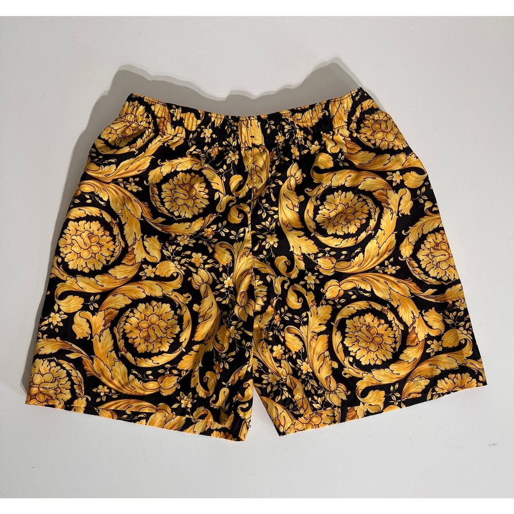 Versace Kids Baroque Gold Black Swim Trunks 6A Medusa Luxury Shorts